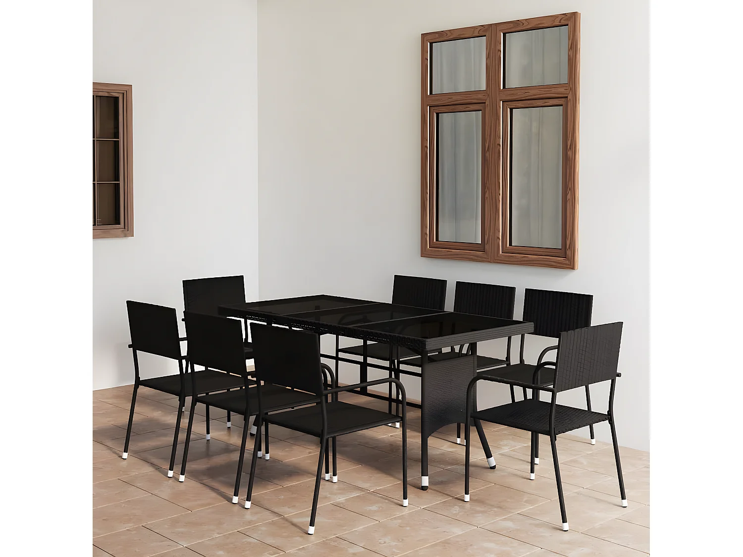Ensemble à dîner de jardin 9 pcs Résine tressée Noir