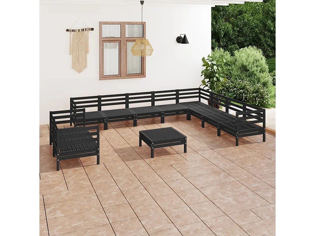 11 pcs conjunto lounge de jardim pinho maciço preto