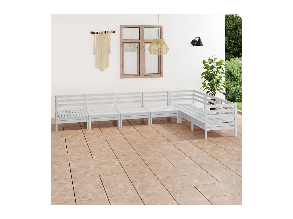 Salon de jardin 7 pcs Bois de pin massif Blanc