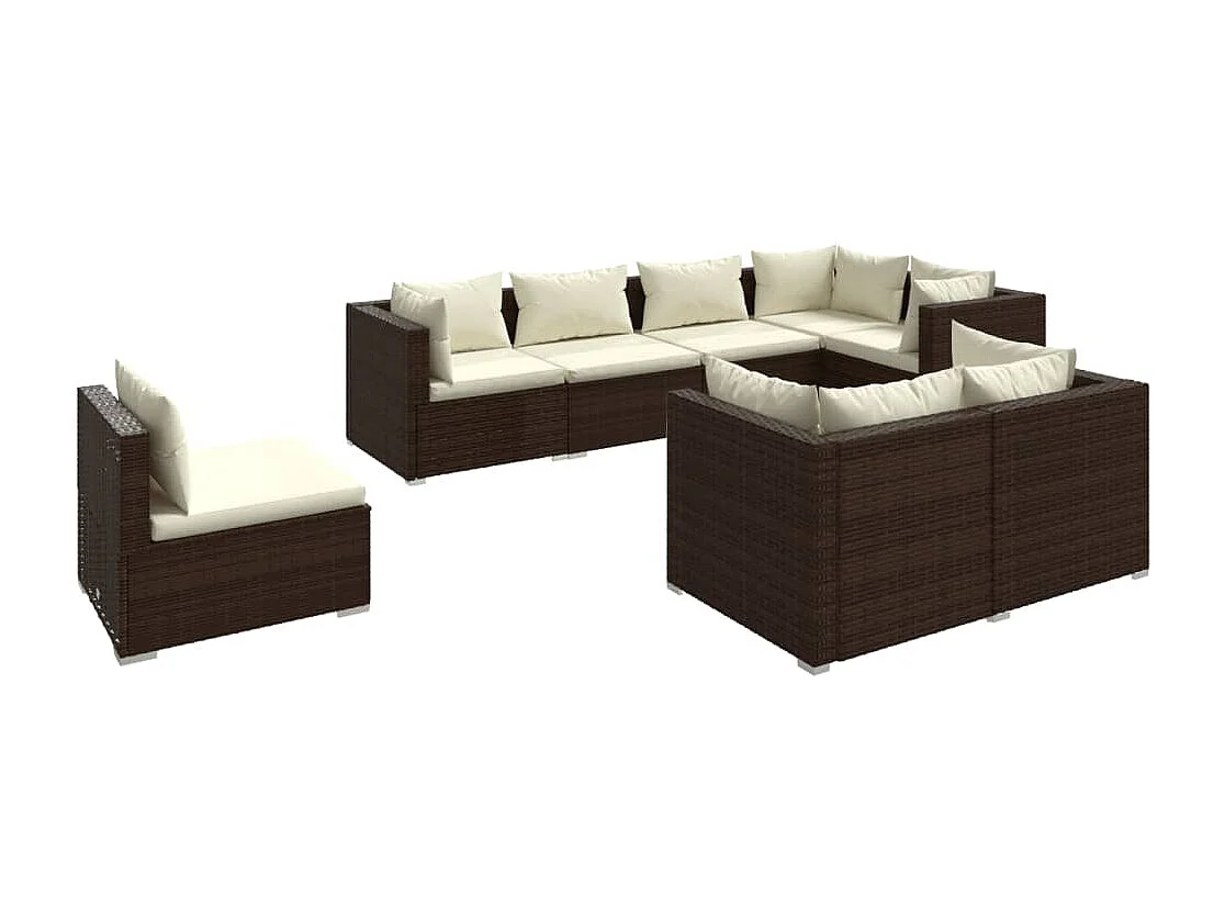 Set Divani da Giardino 8 pz con Cuscini in Polyrattan Marrone