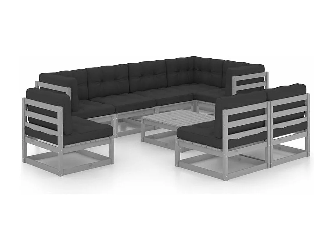 9-delige Loungeset met kussens massief grenenhout