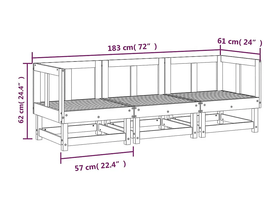 3-delige Loungeset geïmpregneerd grenenhout