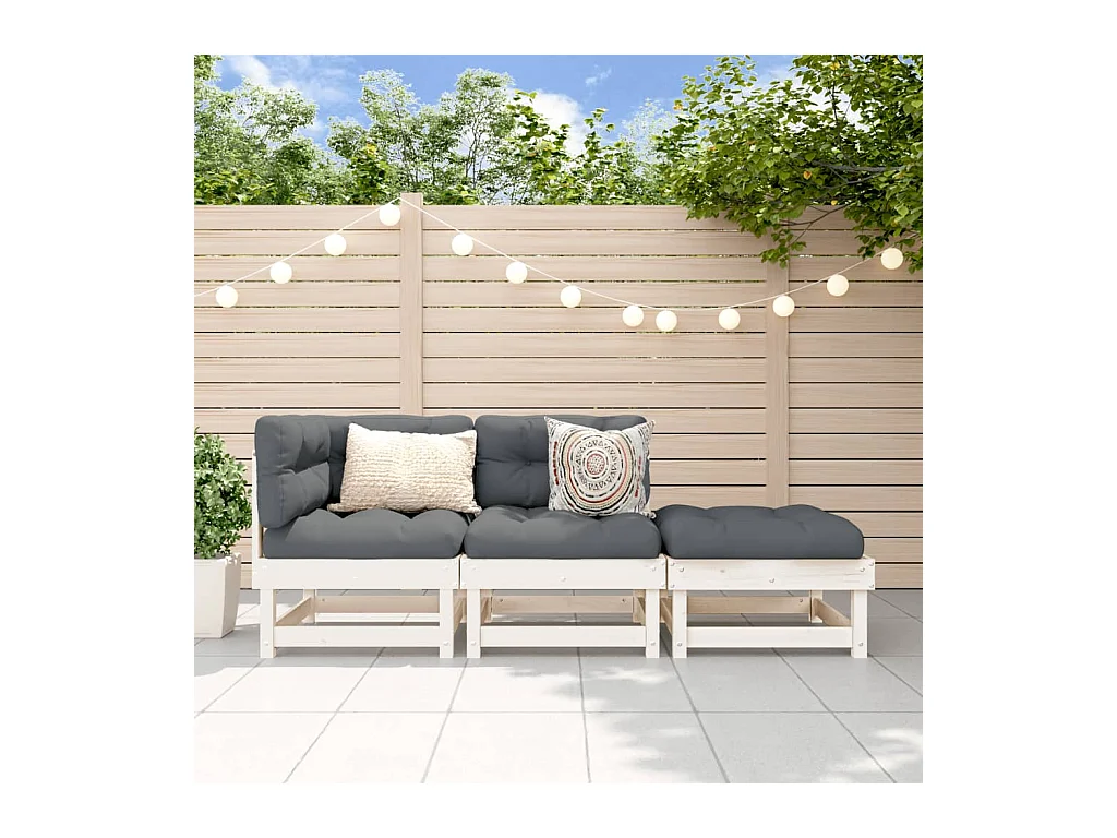 3-tlg. Garten-Lounge-Set Weiß Massivholz Kiefer