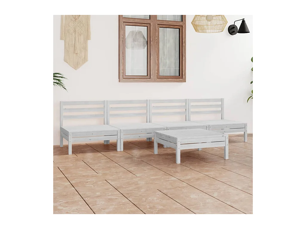 5-tlg. Garten-Lounge-Set Weiß Kiefer Massivholz