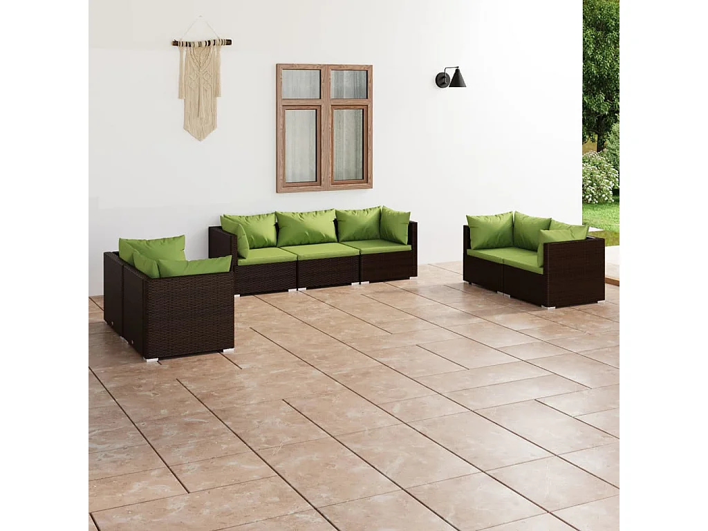 Salon de jardin 7 pcs avec coussins Résine tressée Marron