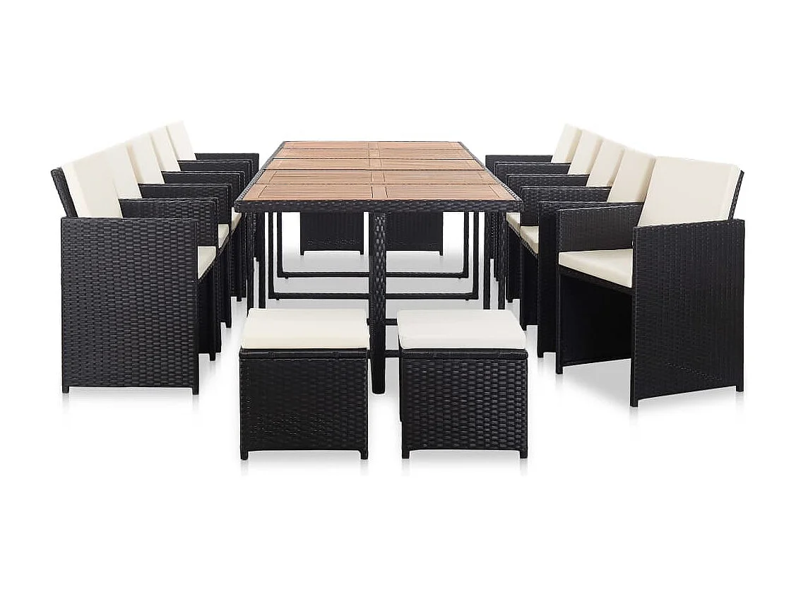 Ensemble à manger d'extérieur 15 pcs avec coussins rotin Noir