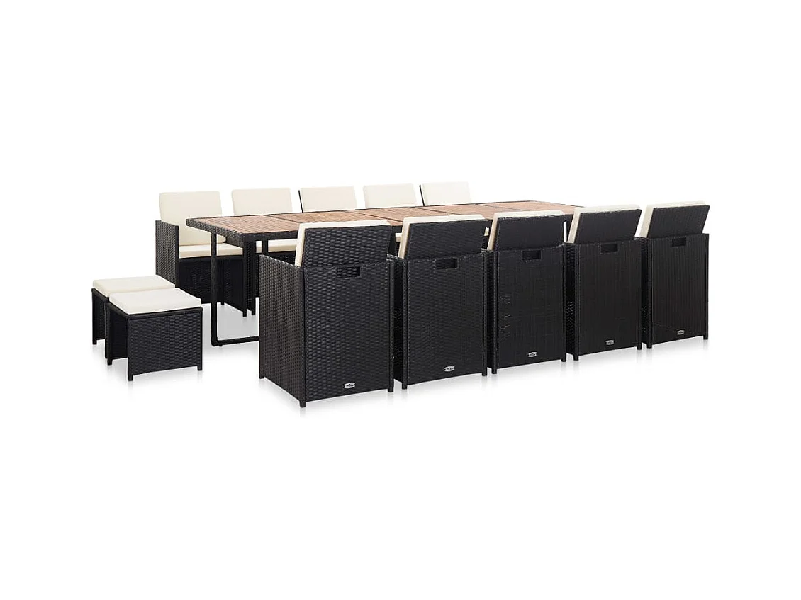 15-delige Tuinset met kussens poly rattan zwart