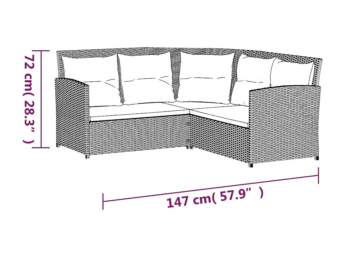 2-delige Loungeset met kussens L-vormig poly rattan grijs