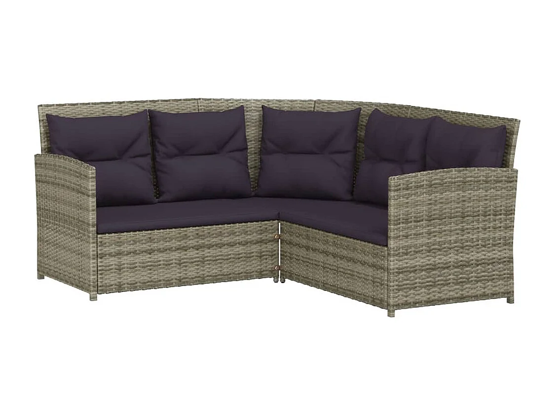 2-tlg. Sofagarnitur in L-Form mit Kissen Grau Poly Rattan