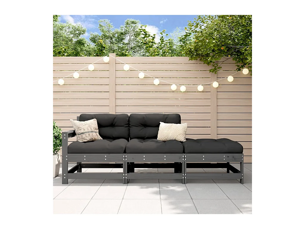 Salon de jardin 3 pcs gris bois massif de pin