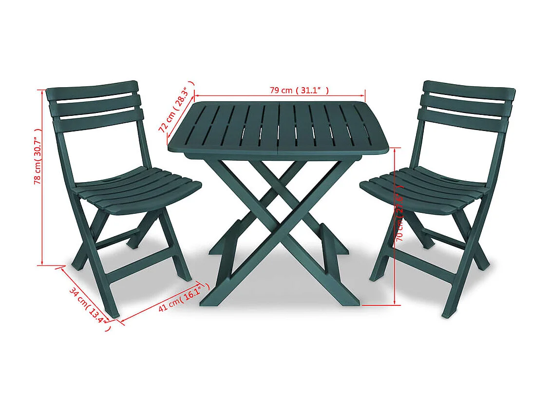 Ensemble de bistro pliable 3 pcs Plastique Vert