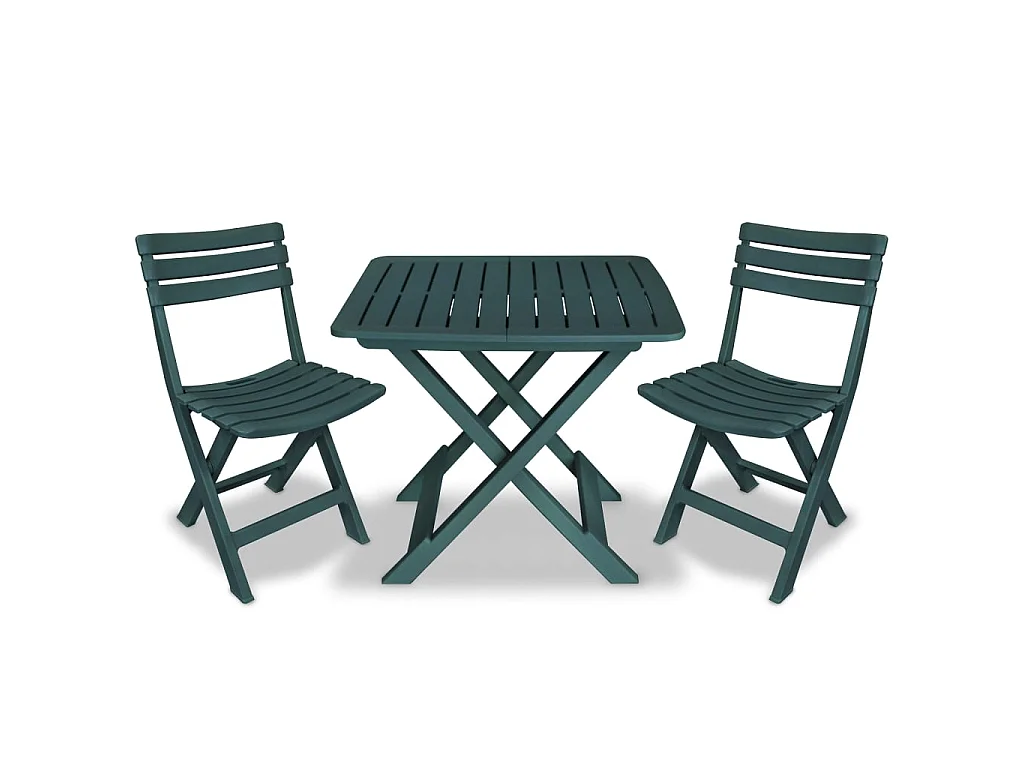 Mesa y sillas bistró de jardín plegables 3 pzas plástico verde