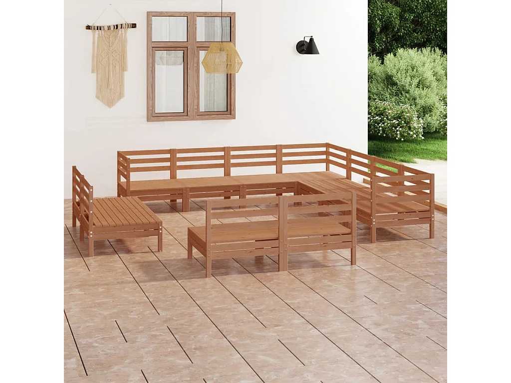 11-tlg. Garten-Lounge-Set Massivholz Kiefer Honigbraun