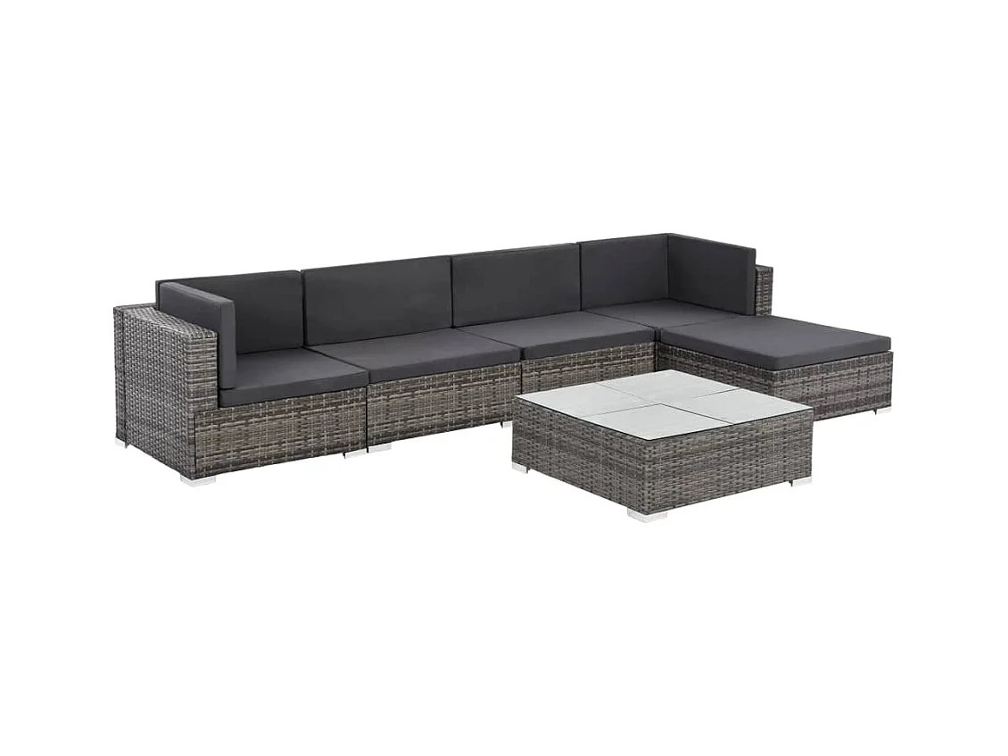 Set Divani da Giardino 6 pz con Cuscini in Polyrattan Grigio
