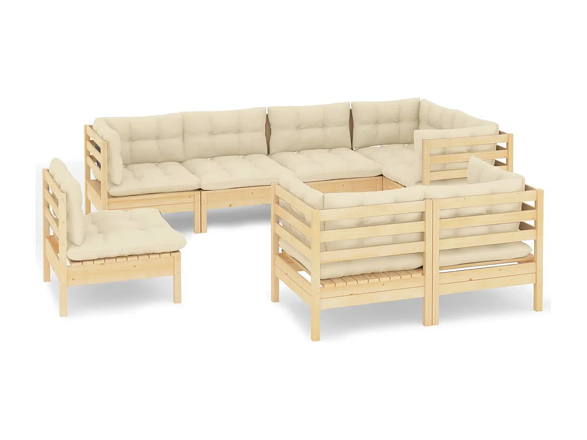 8-tlg. Garten-Lounge-Set mit Creme Kissen Massivholz Kiefer