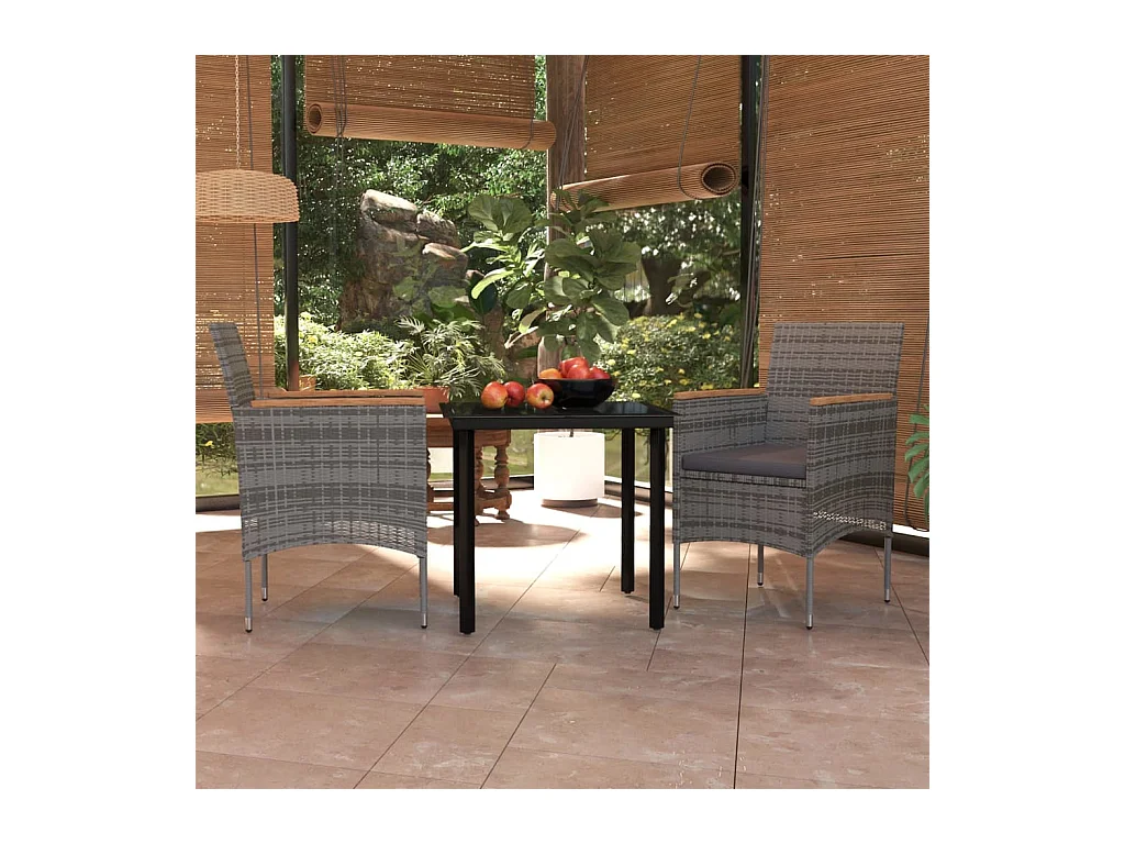 Ensemble à manger de jardin et coussins 3 pcs Gris et noir