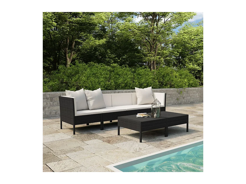 Salon de jardin 6 pcs avec coussins résine tressée noir