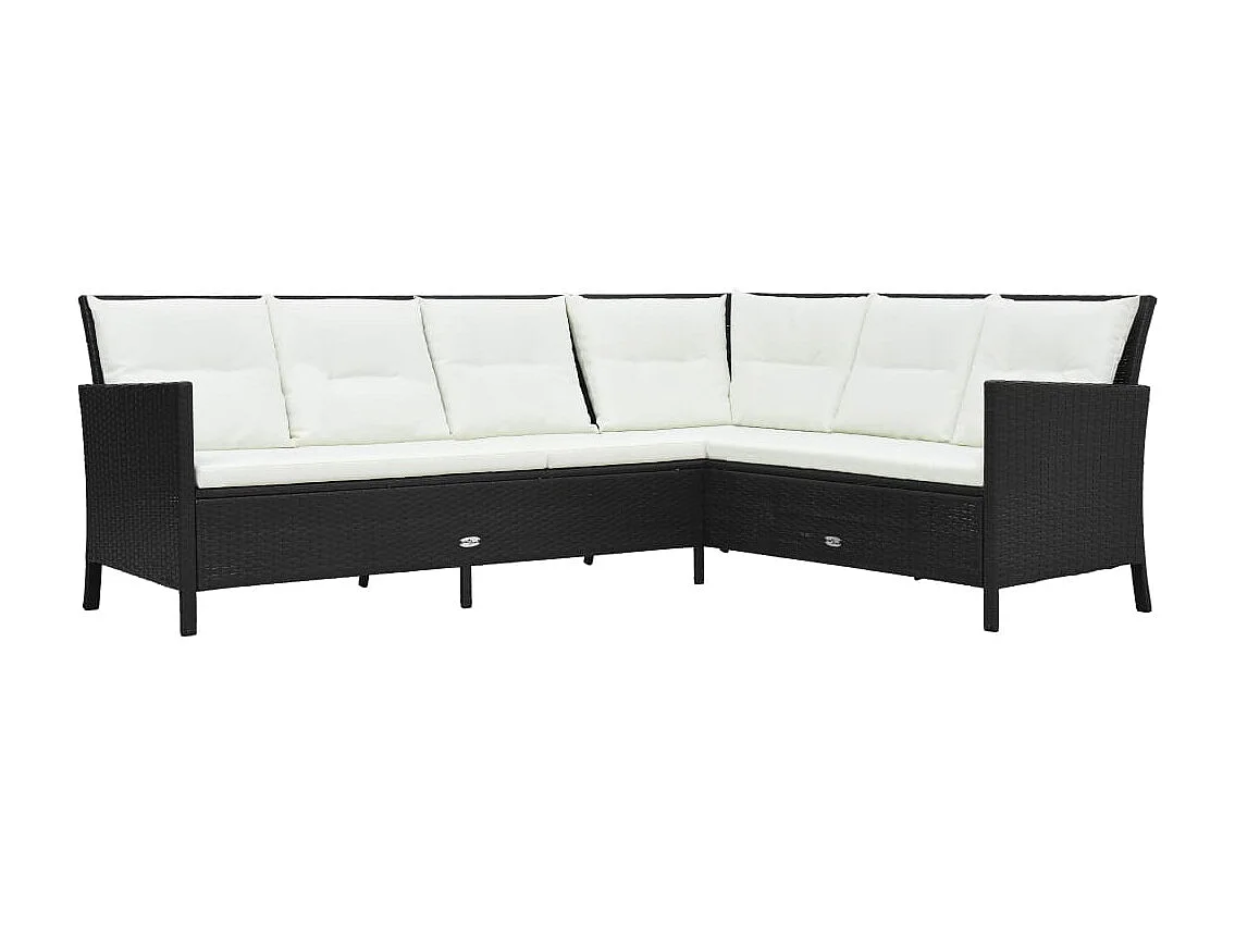 Set de muebles de jardín 3 pzas y cojines ratán sintético negro