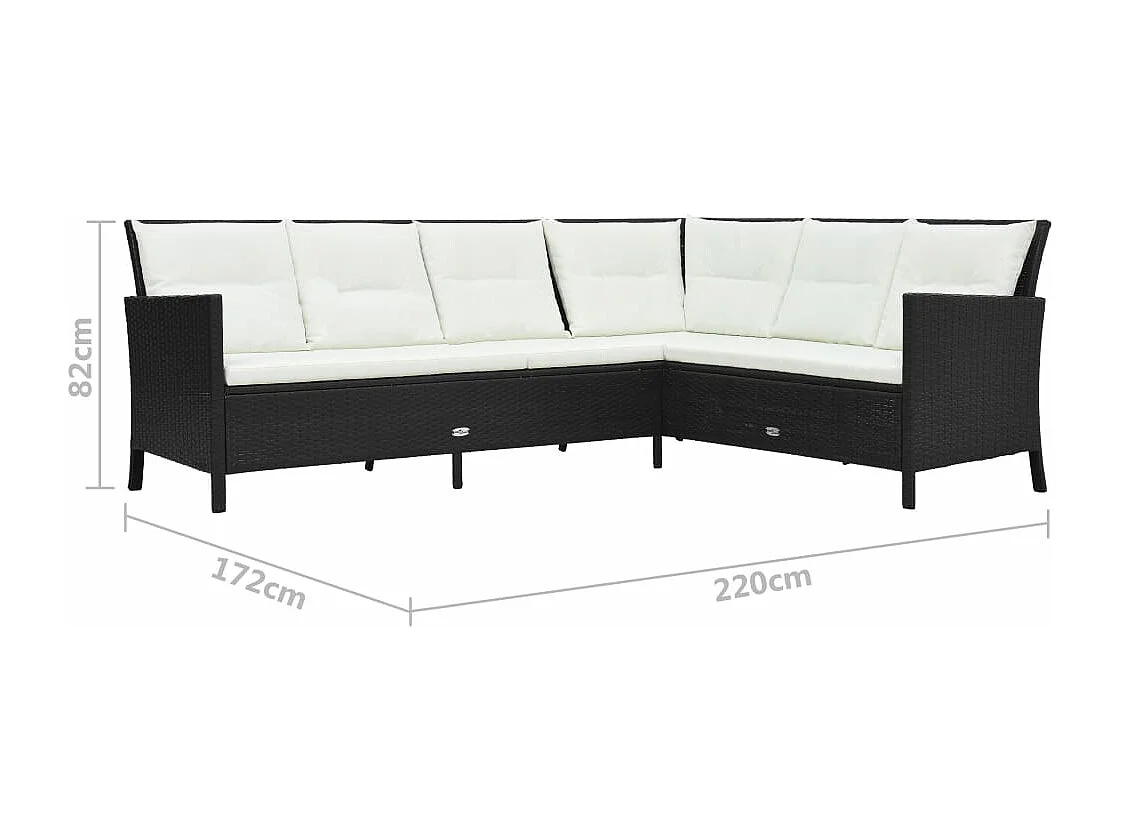 Set de muebles de jardín 3 pzas y cojines ratán sintético negro