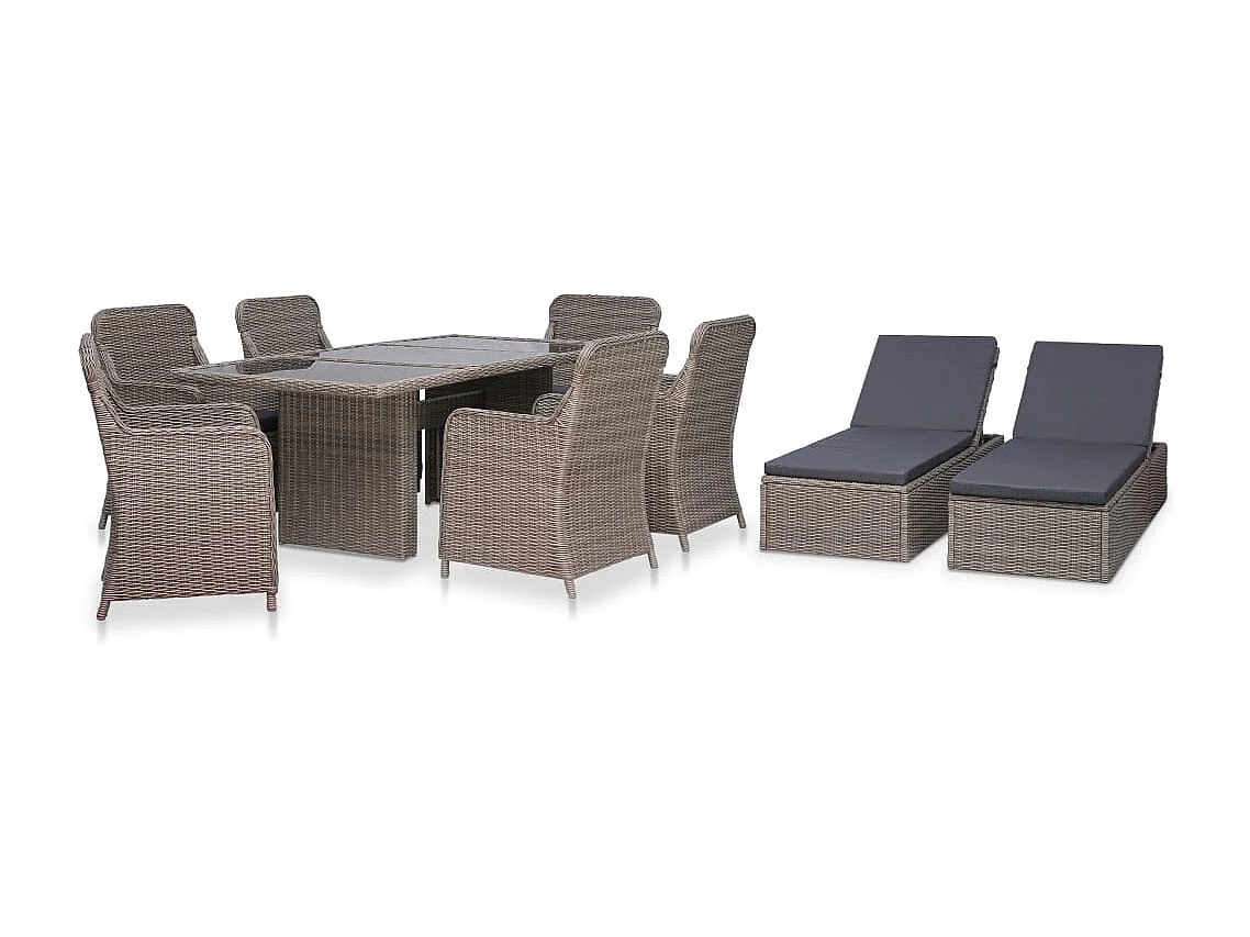 Ensemble à manger d'extérieur 9 pcs Résine tressée Marron