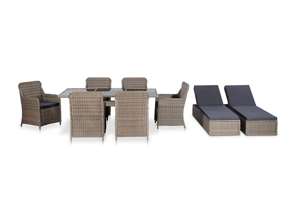 Ensemble à manger d'extérieur 9 pcs Résine tressée Marron