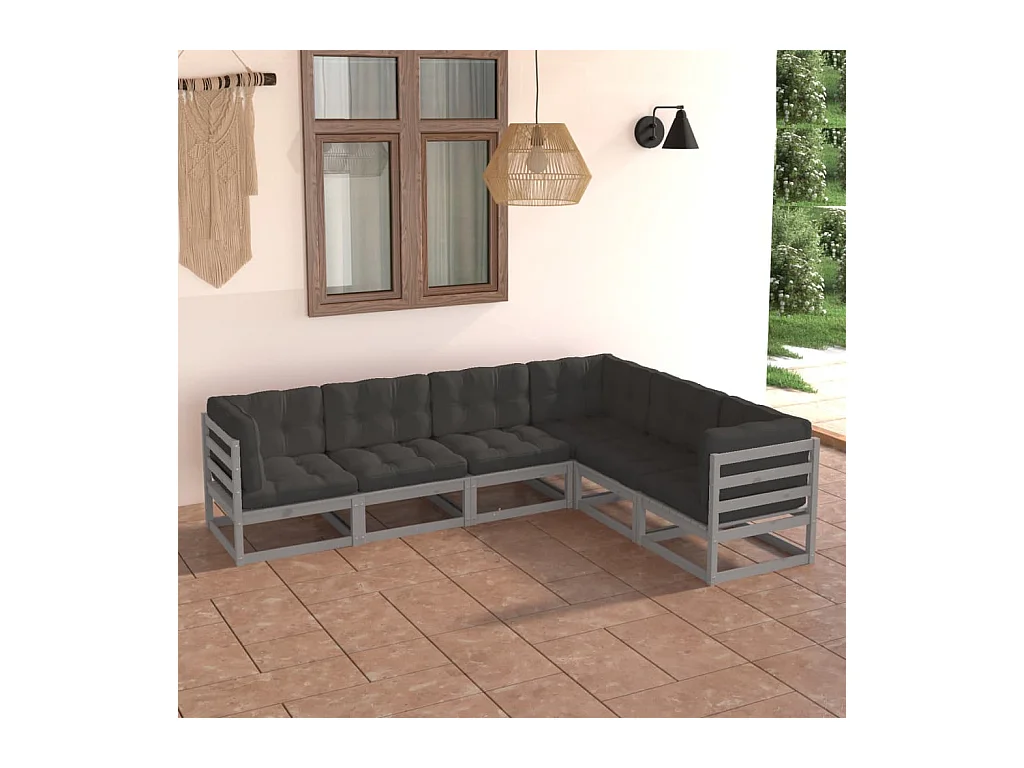 Salon de jardin 6 pcs avec coussins Bois de pin massif