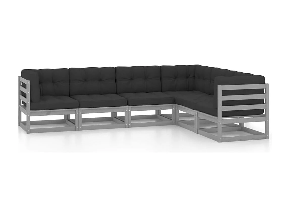 6-delige Loungeset met kussens massief grenenhout