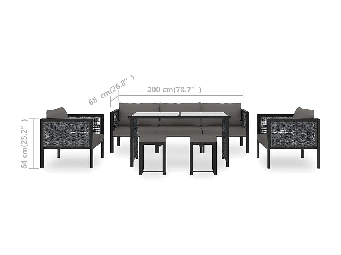 8-tlg. Garten-Lounge-Set mit Auflagen Poly Rattan Anthrazit