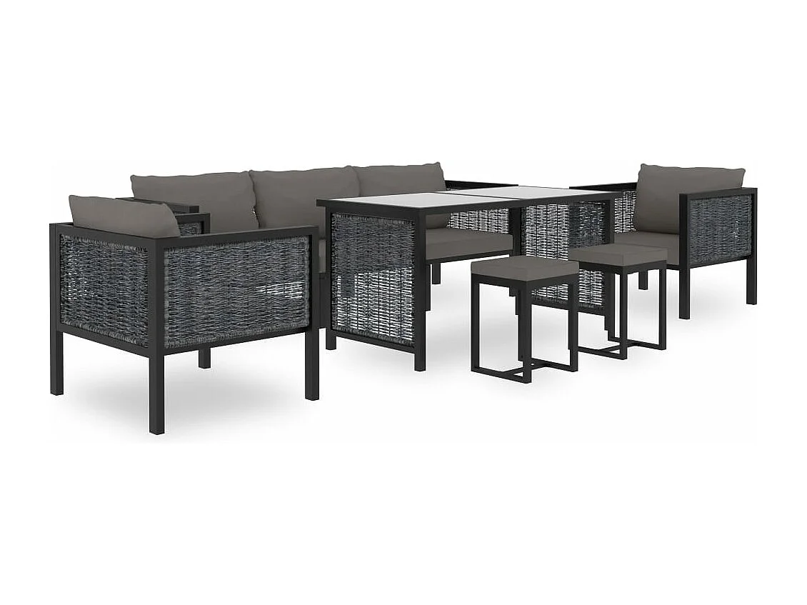 Salon de jardin 8 pcs avec coussins Résine tressée Anthracite