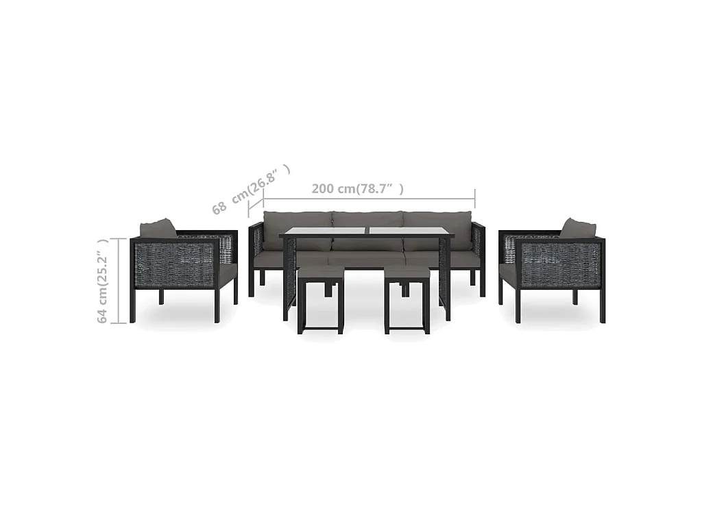 Set Divani da Giardino 8 pz con Cuscini in Polyrattan Antracite