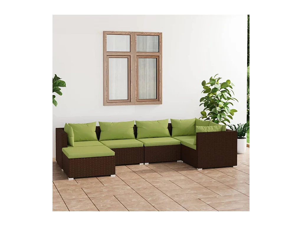 Salon de jardin 6 pcs avec coussins Résine tressée Marron