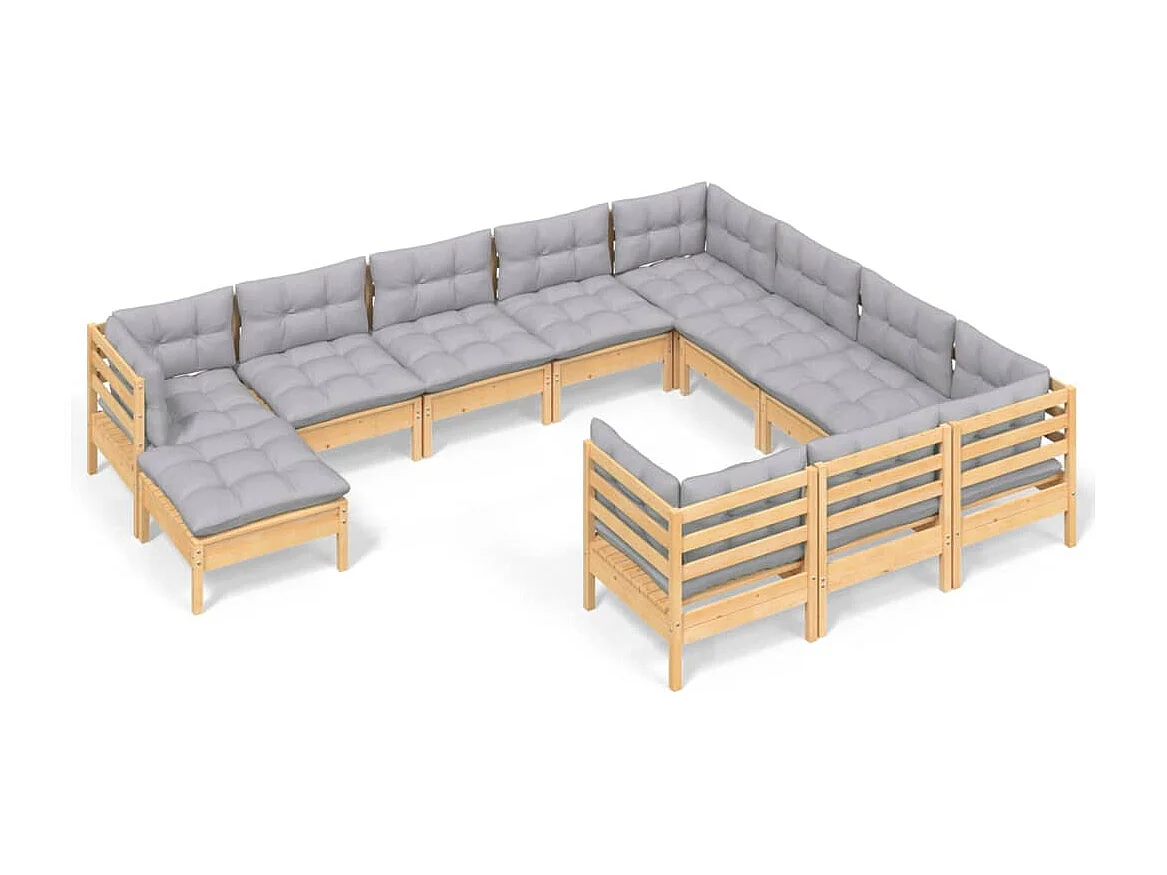 11 pcs conjunto lounge de jardim c/ almofadões cinza pinho