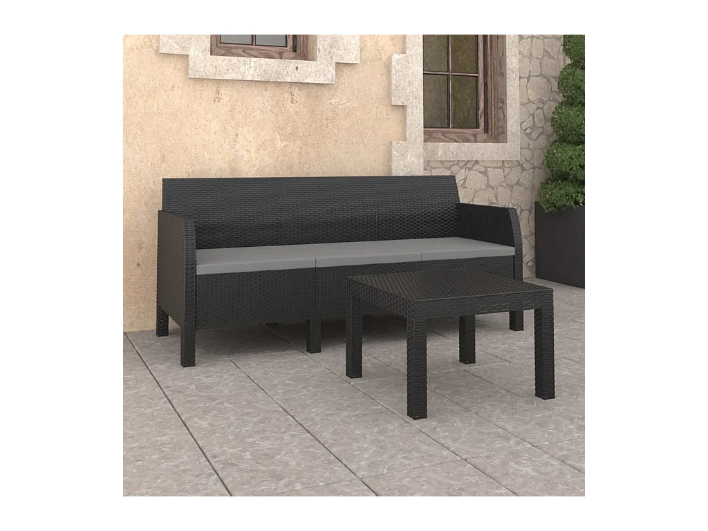 Salon de jardin 2 pcs avec coussins PP Rotin Anthracite