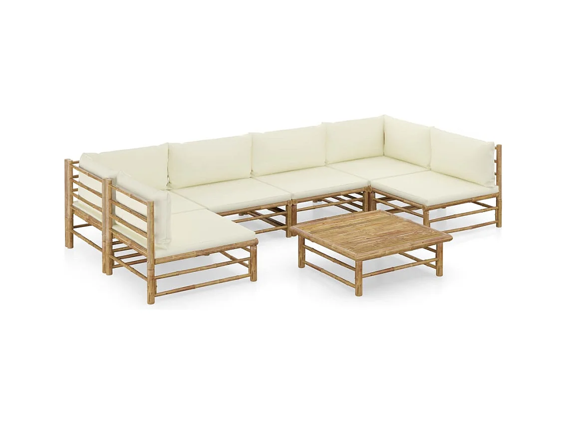 7-delige Loungeset met crèmewitte kussens bamboe