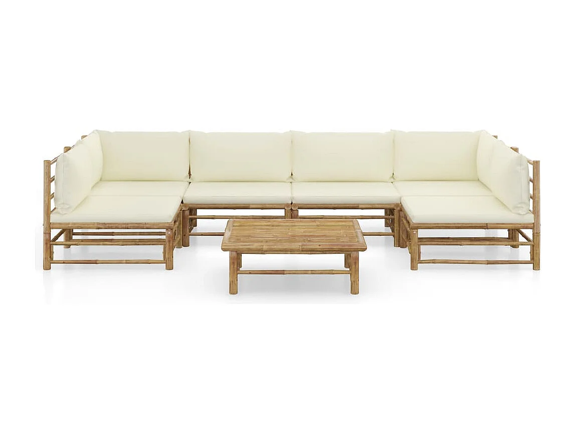 7-delige Loungeset met crèmewitte kussens bamboe