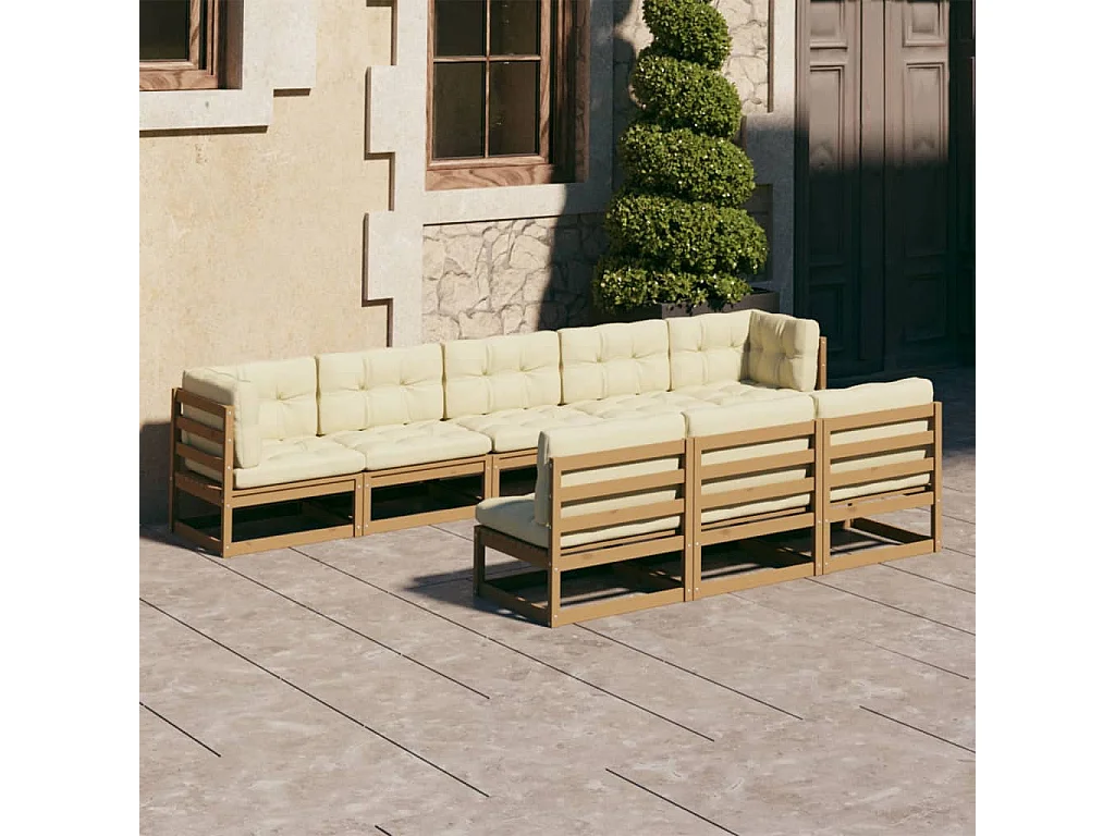 Set Salotto Giardino e Cuscini 8 pz Legno Massello Pino Ambra