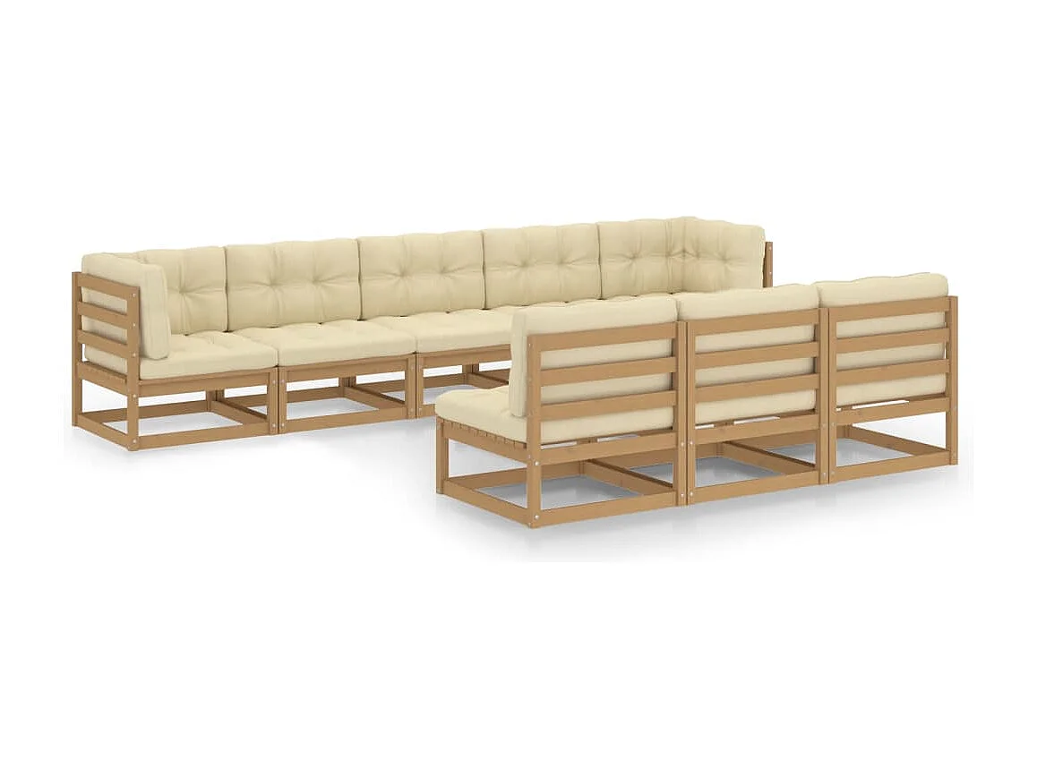 Set Salotto Giardino e Cuscini 8 pz Legno Massello Pino Ambra
