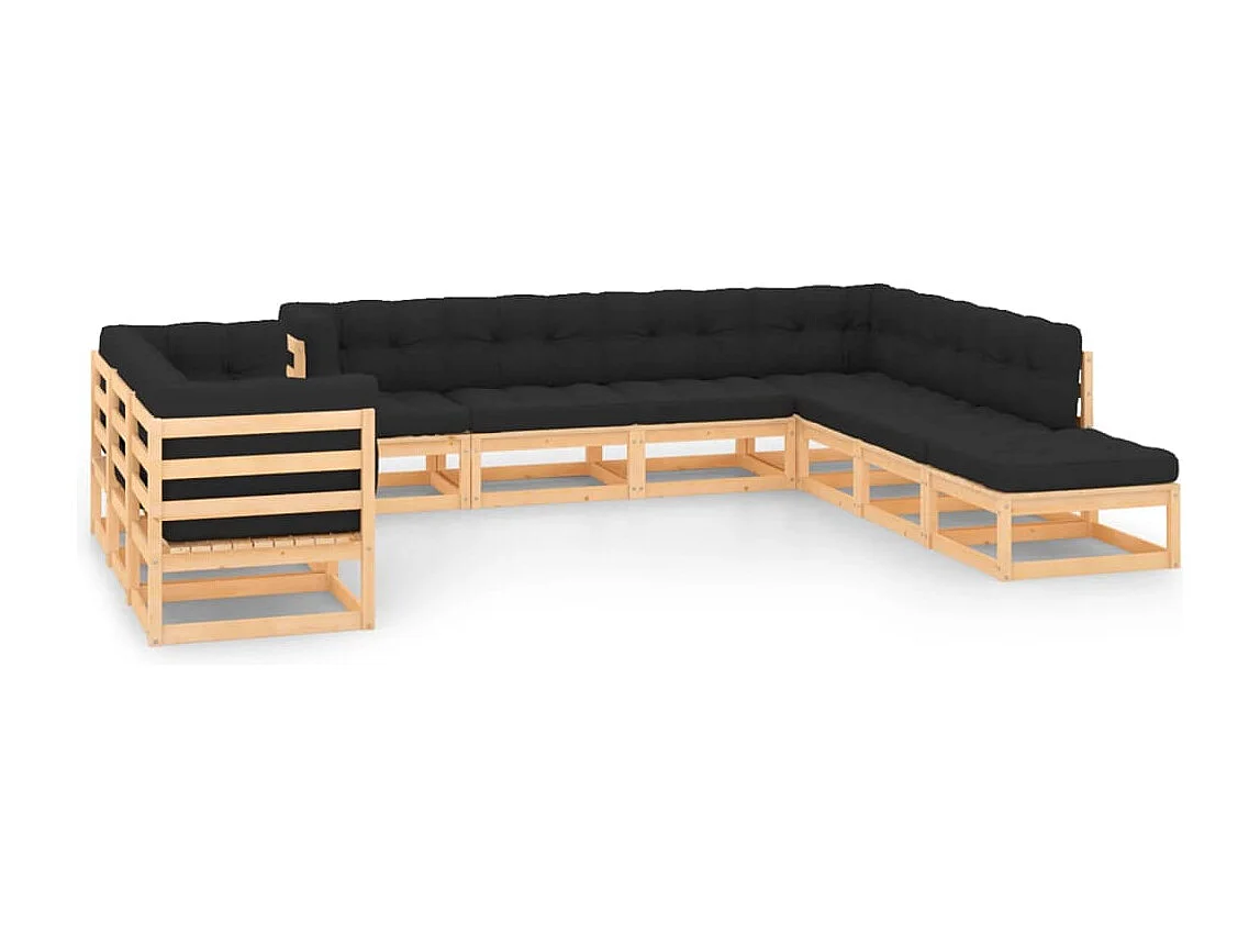 10-delige Loungeset met antracietkleurige kussens grenenhout