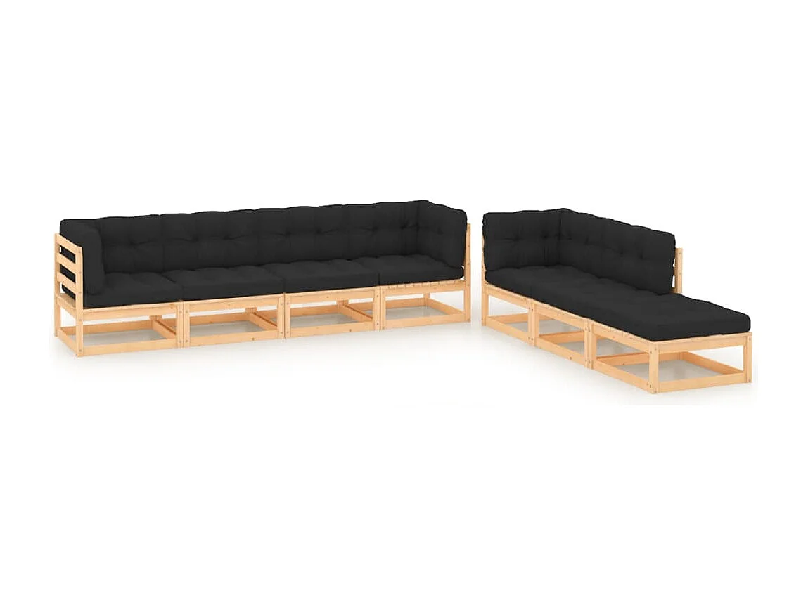 7 pcs conjunto lounge de jardim c/ almofadões pinho maciço