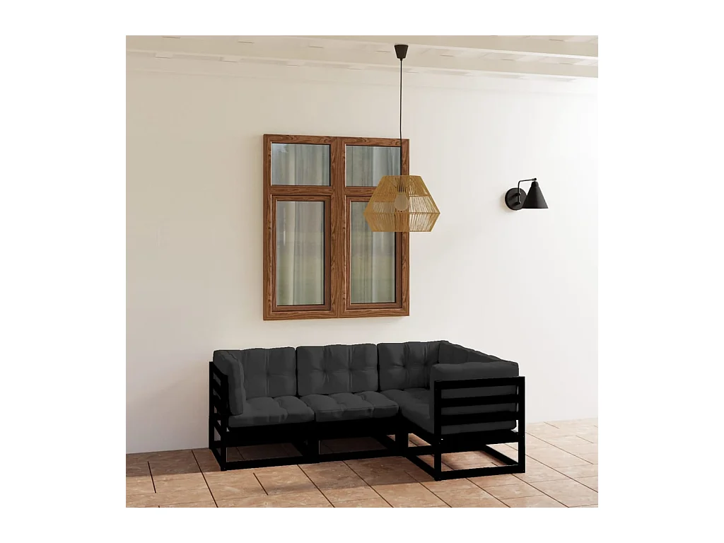 4-tlg. Garten-Lounge-Set mit Kissen Massivholz Kiefer