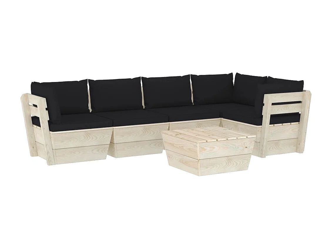 6 pcs conjunto lounge de paletes + almofadões madeira de abeto