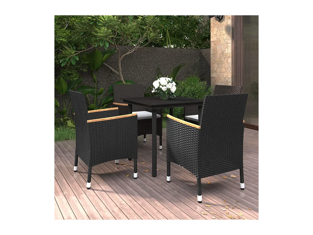 5-tlg. Garten-Essgruppe mit Auflagen Poly Rattan und Glas