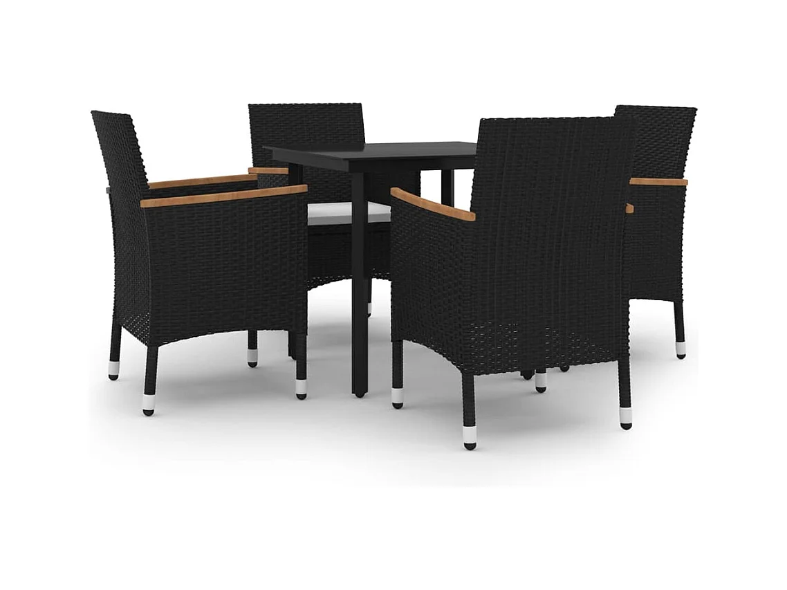 5-tlg. Garten-Essgruppe mit Auflagen Poly Rattan und Glas