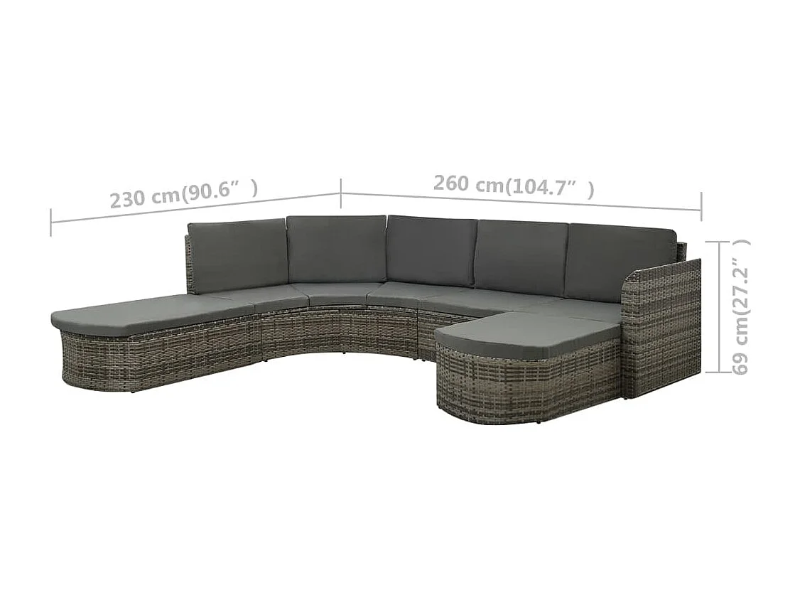 Set Divani da Giardino 4 pz con Cuscini in Polyrattan Grigio