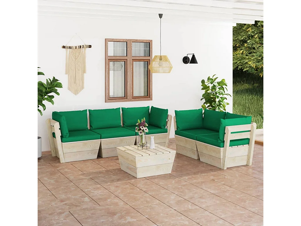 6-delige Loungeset met kussens pallet vurenhout