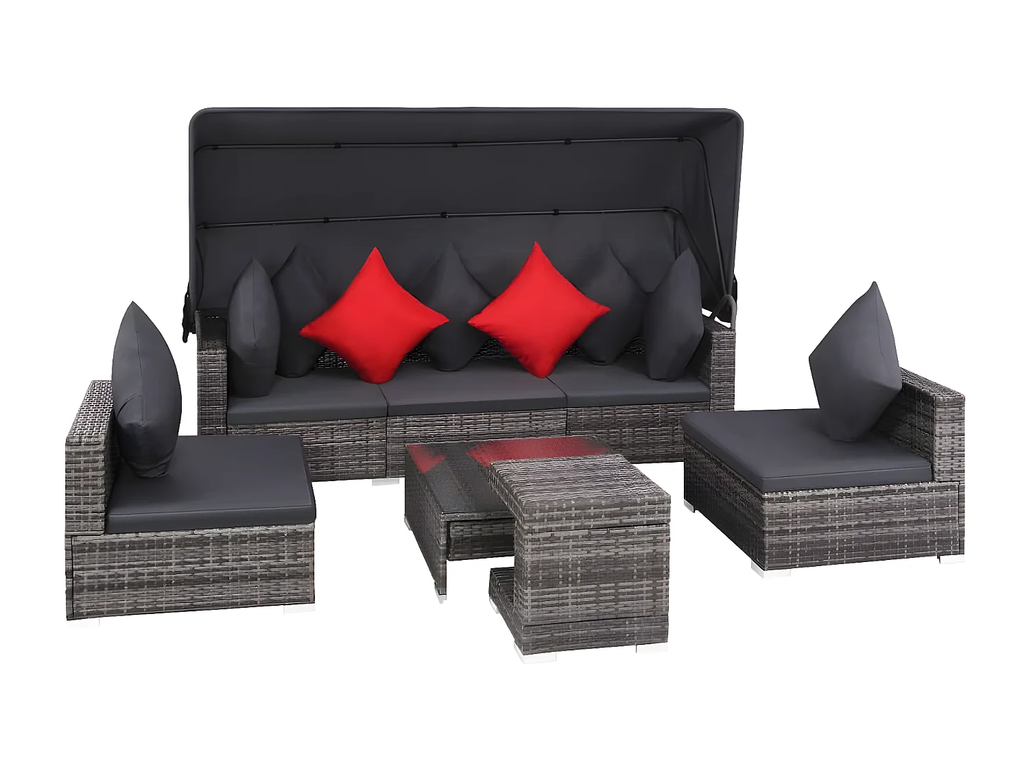 Set Divani da Giardino 7 pz con Cuscini in Polyrattan Grigio