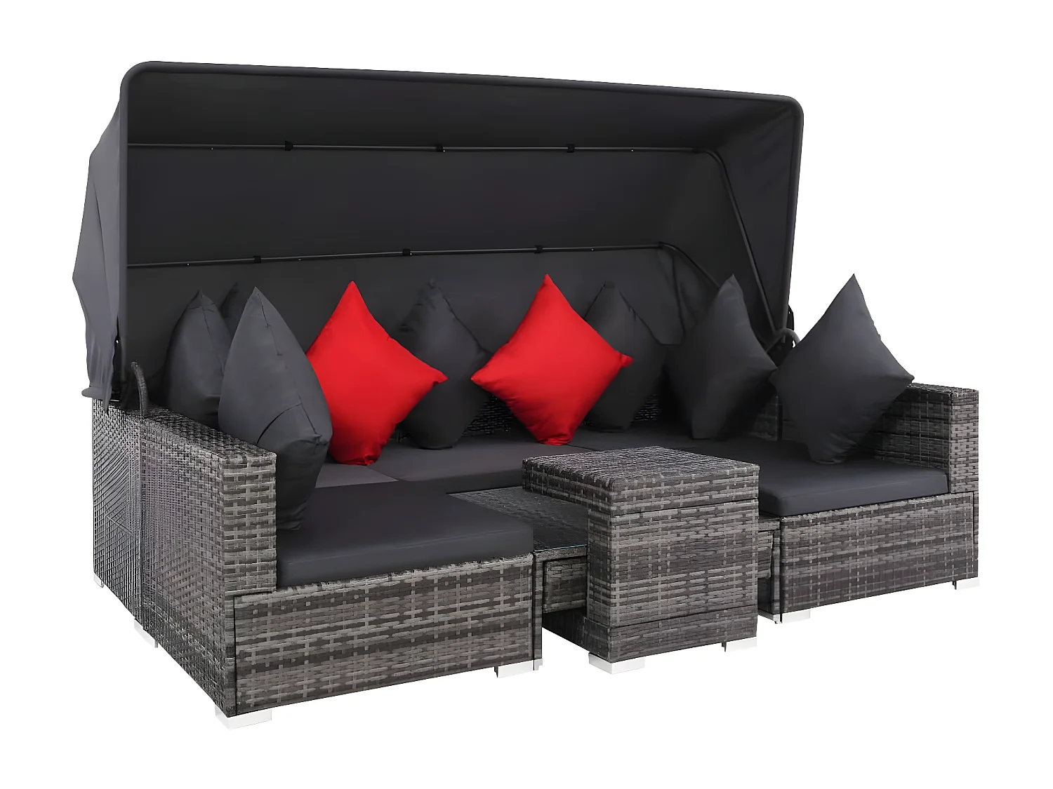 Set Divani da Giardino 7 pz con Cuscini in Polyrattan Grigio