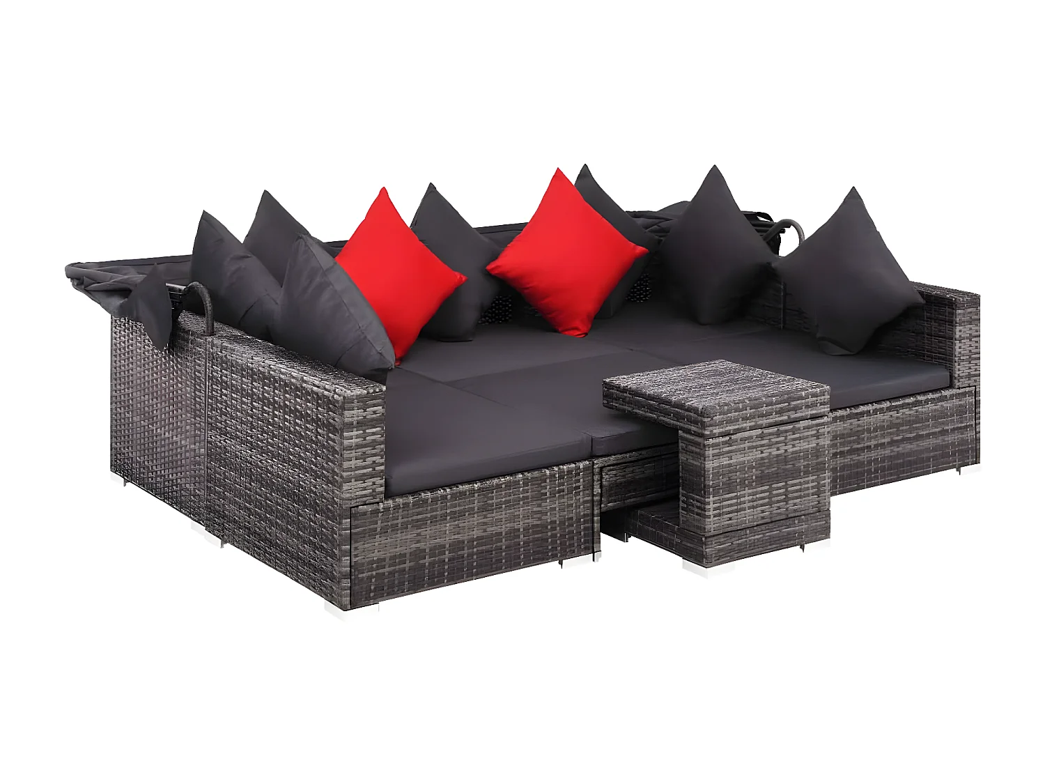 Set Divani da Giardino 7 pz con Cuscini in Polyrattan Grigio