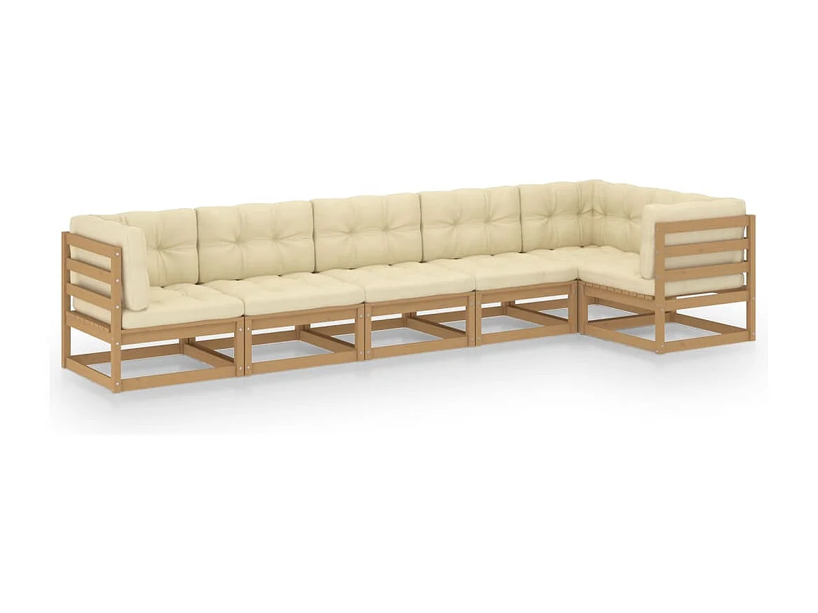 6 pcs conjunto lounge de jardim com almofadões pinho maciço