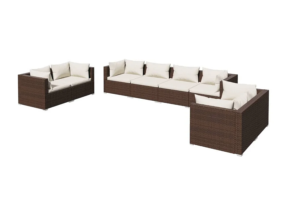8 pcs conjunto lounge jardim c/ almofadões vime PE castanho